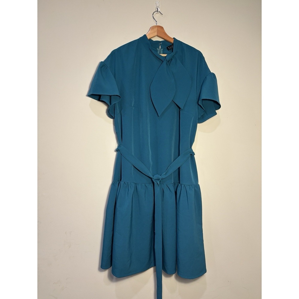 Eloquii Dark Teal Drop Waist Dress With Tie Size 16 EUC